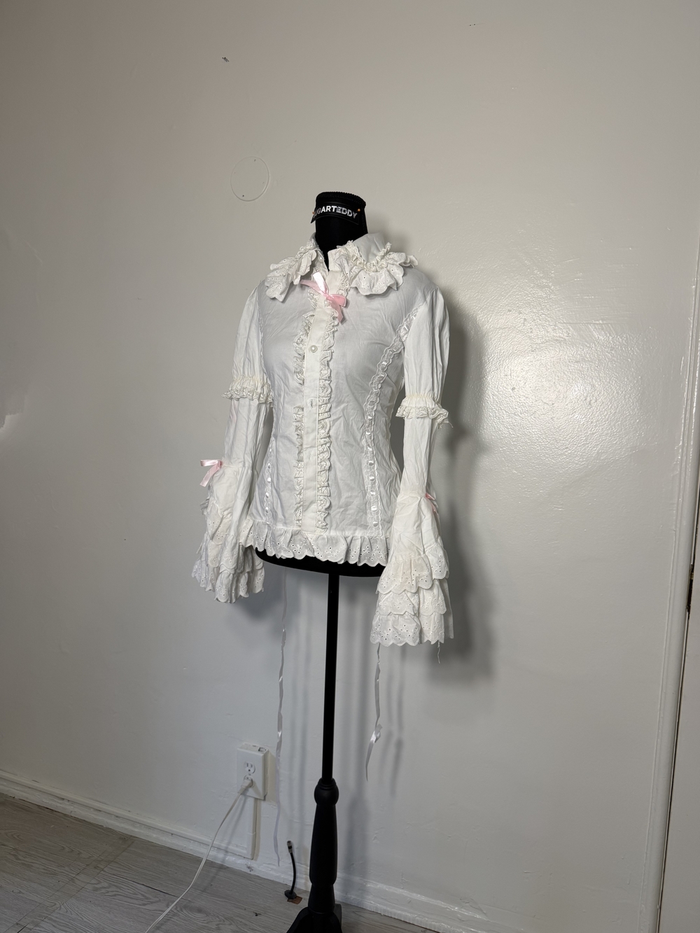 Victorian-Inspired Ruffled White Women's Blouse - Picture 7 of 14